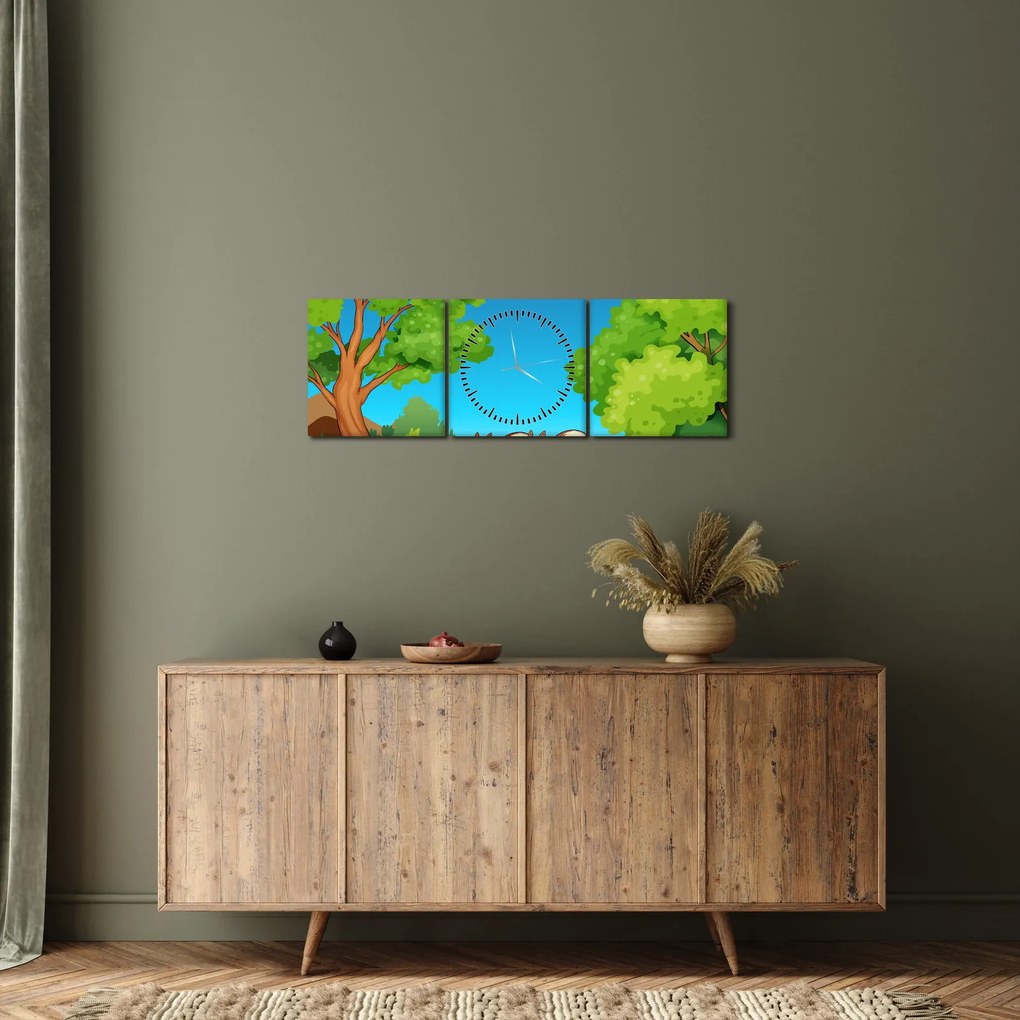Obraz - Wesołe wiewiórki (z zegarem) (90x30 cm)