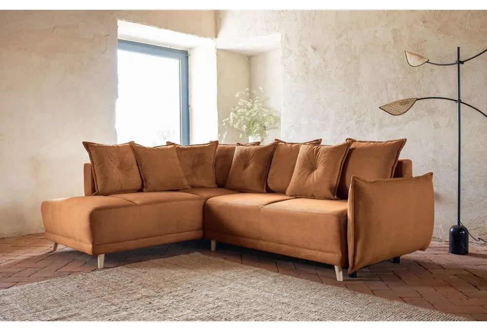 Ceglasty sztruksowy rozkładany narożnik (lewostronny) Lazy Lukka – Miuform