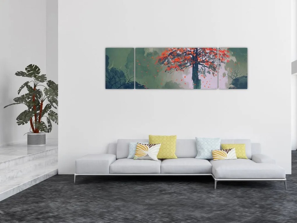 Obraz samotnego czerwonego drzewa (170x50 cm)
