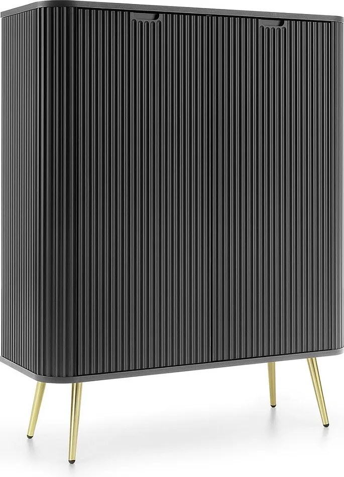 Komoda 100 cm Gerly z ryflowanymi frontami, 2 drzwi, czarny + złoty