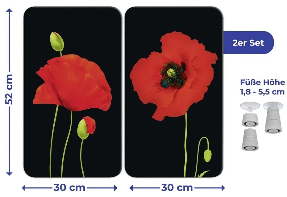 Szklane płyty ochronne na kuchenkę zestaw 2 szt. 52x30 cm Poppy – Maximex