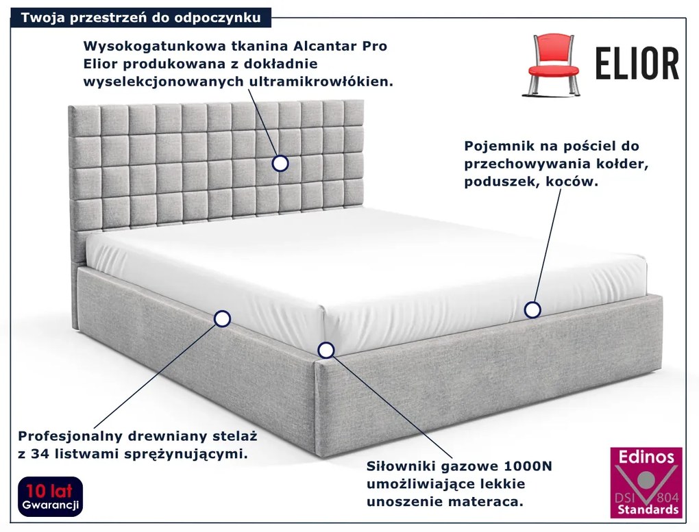 Jasnoszare tapicerowane łóżko z zagłówkiem 3 rozmiary - Merenzo