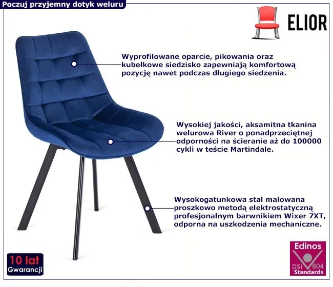 Granatowe pikowane welurowe krzesło - Flommi