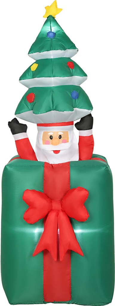 Outsunny Nadmuchiwana dekoracja świąteczna z lampkami LED, poliester, do wnętrz i na zewnątrz, Czerwony+Zielony | Aosom PL