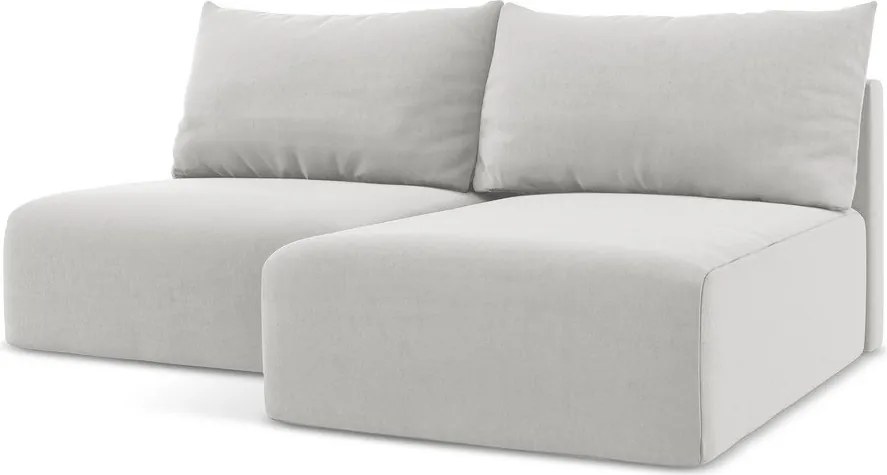 Jasnoszary aksamitny rozkładany narożnik ze schowkiem (prawostronny/z szezlongiem) Kalena – Makamii