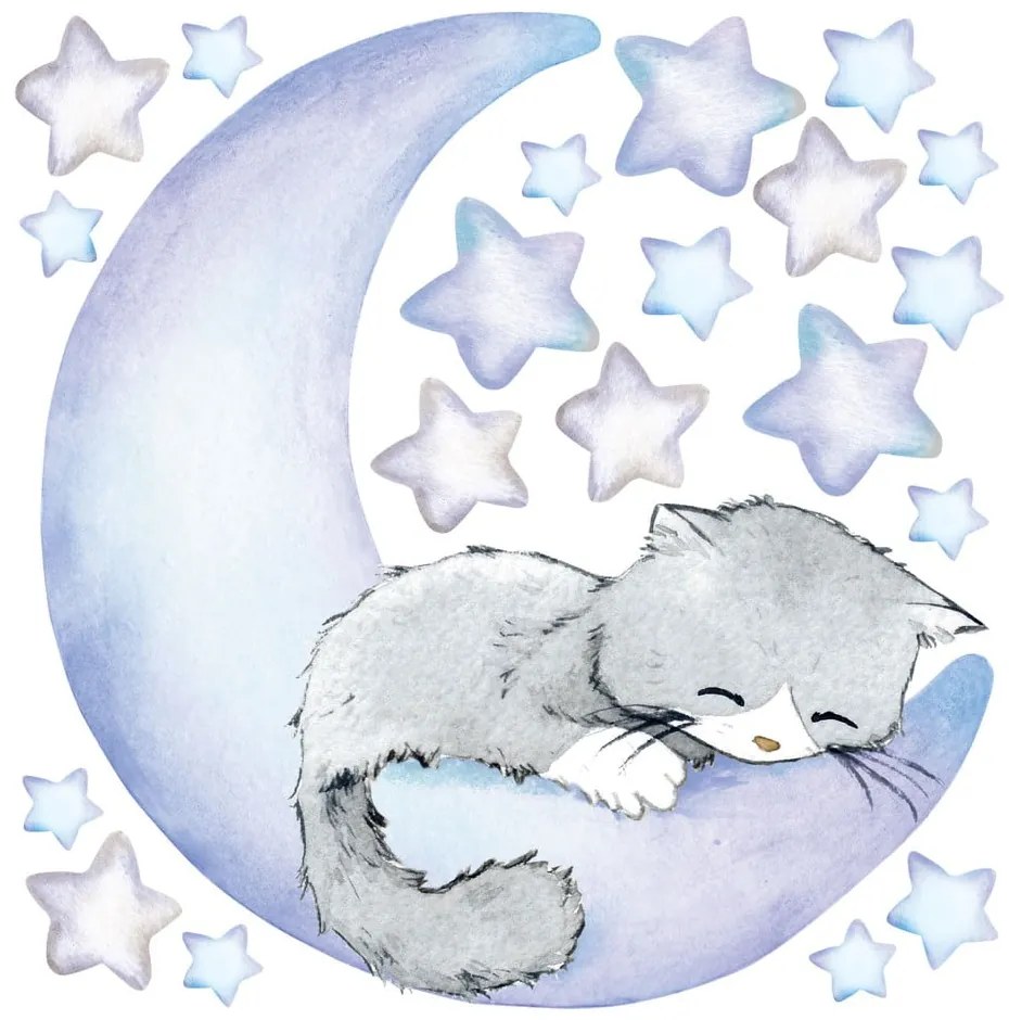 Niebieskie dziecięce naklejki ścienne Ambiance Magic Cat