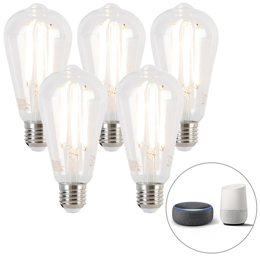 Zestaw 5 inteligentnych żarówek LED E27 Dim to Warm ST64 7W 806lm 1800-3000K