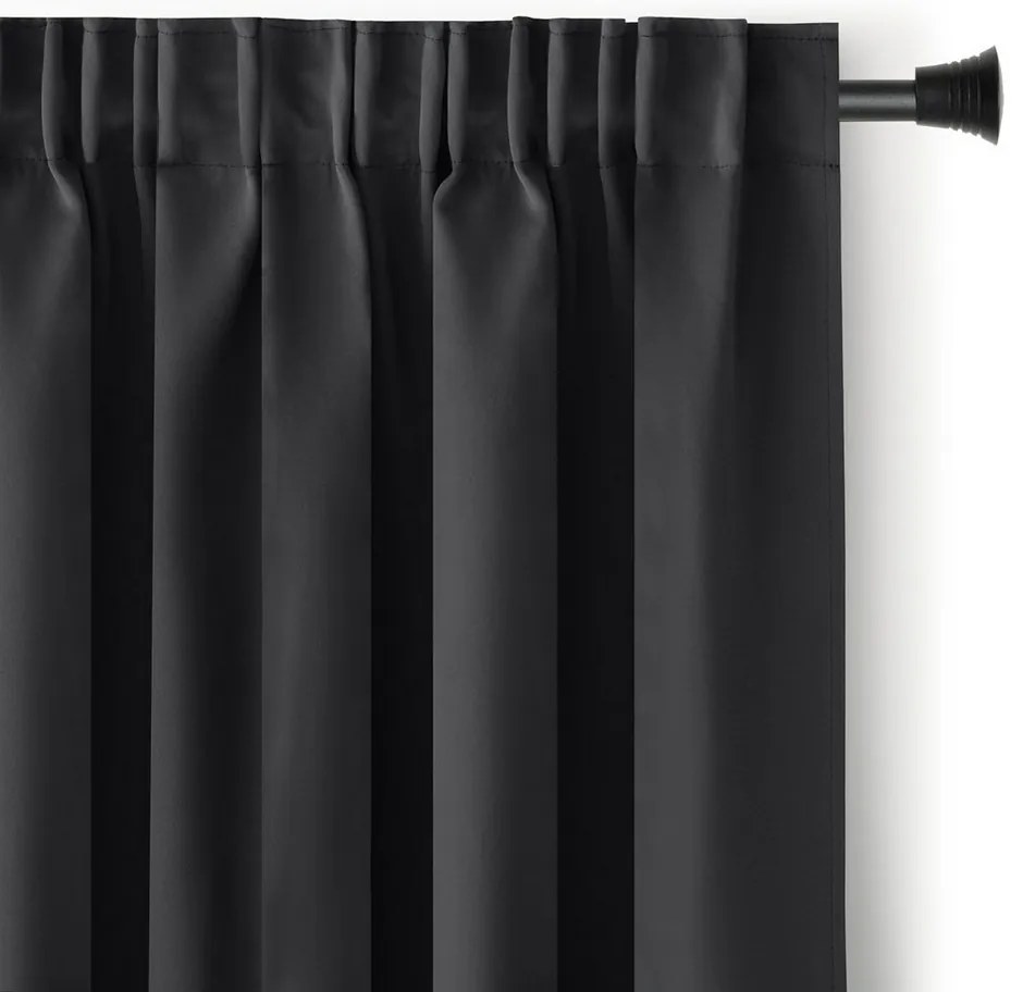 Restilo Zasłona Blackout Oxford Pleat czarny, 140 x 245 cm