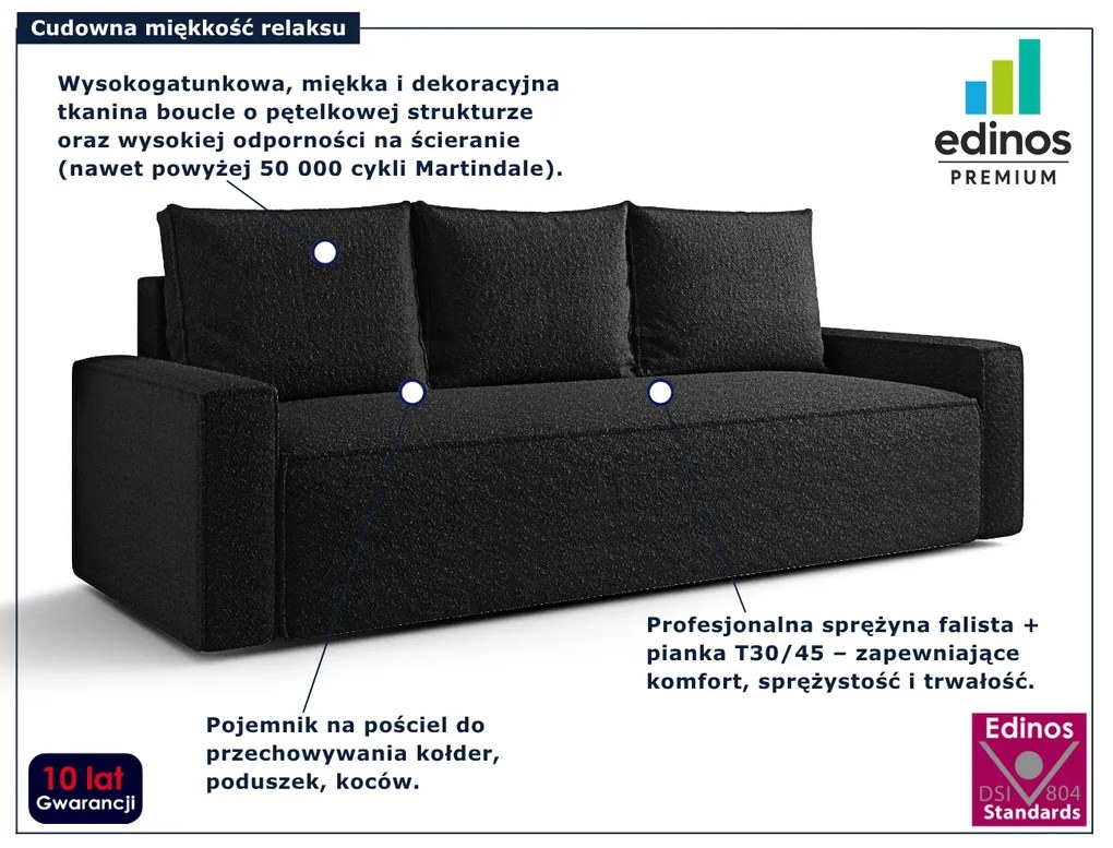 Czarna rozkładana sofa boucle z pojemnikiem H8-L55