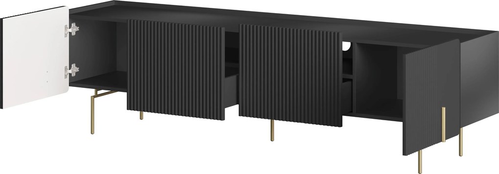 Szafka RTV Malmi 200 cm - czarny mat / złote nóżki