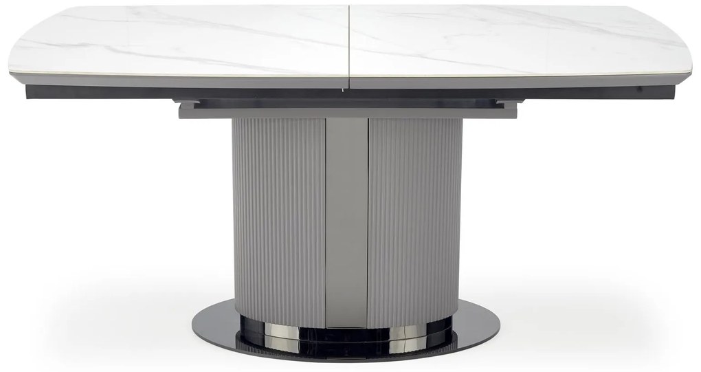 DANCAN stół rozkładany 160-200/90/76, ceramika biały marmur,odcienie szarości, czarny, jedna noga