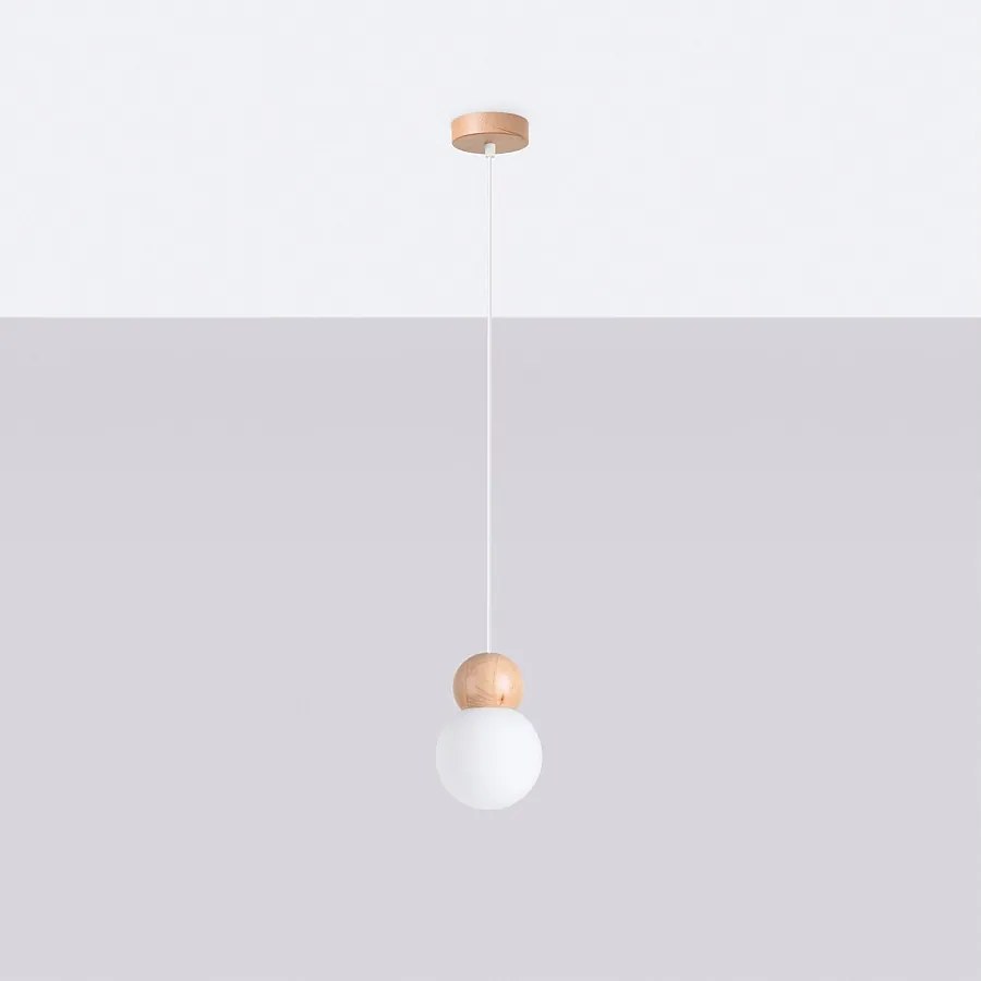 Lampy wiszące skandynawski Torch, szkło/drewno - 1 źródło światła 4000K - L.11 x H.124 cm - biały/naturalne drewno