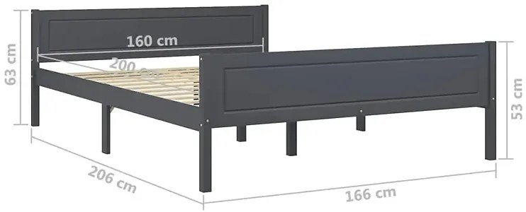 Szare Sosnowe Dwuosobowe Łóżko 160X200 W3-G22