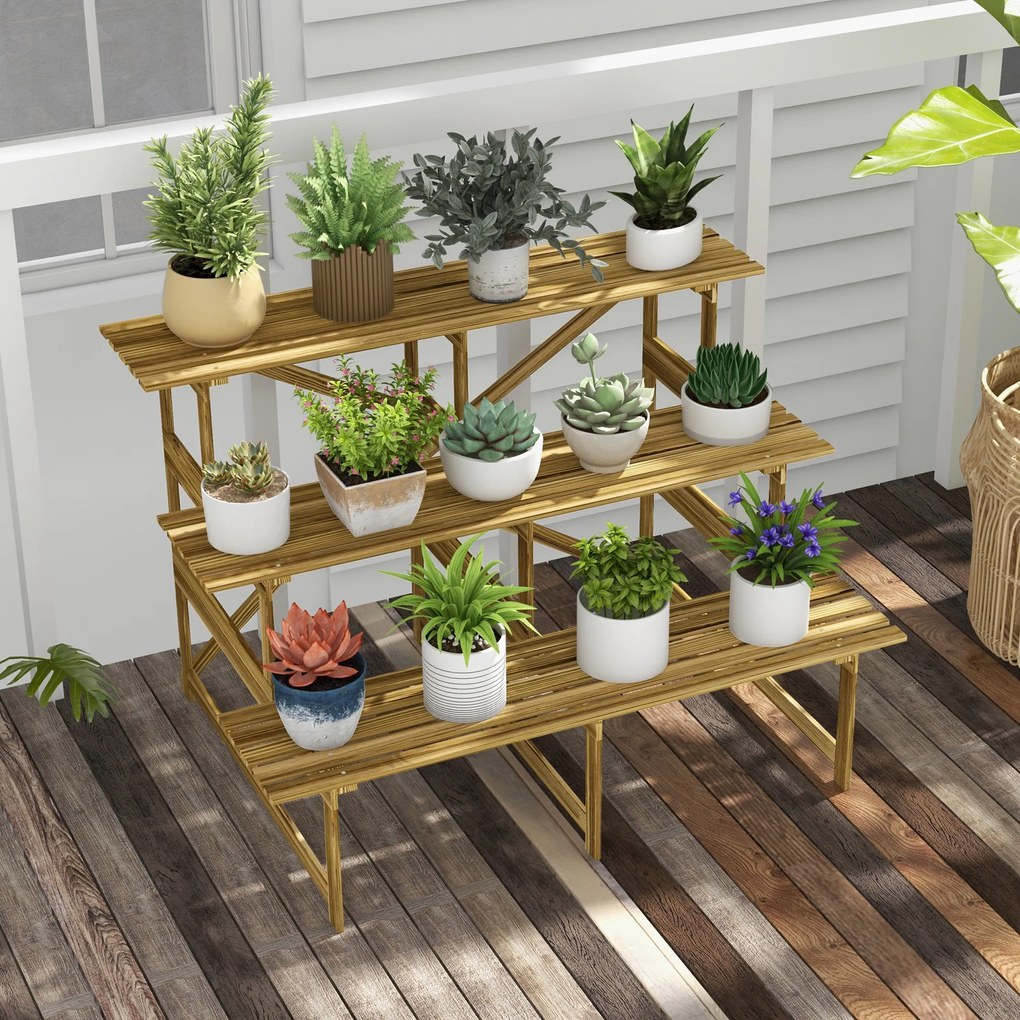 Outsunny regał na rośliny półka na kwiaty regał na kwiaty półka na rośliny stojak na kwiaty 3 stopnie drewno jodłowe kolor ciemnobrązowy 120 x 80 x 80 cm