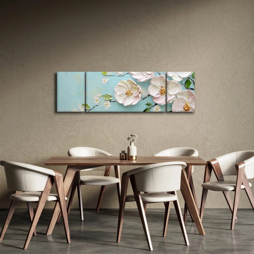 Obraz - Kwiatki na niebieskim tle (170x50 cm)