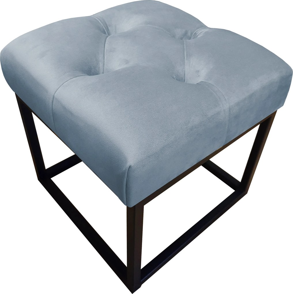 Pufa CHESTERFIELD tkanina Welur loft ławka podnóżek metal : Kolor Stelaża - Czarny , Kolor tkaniny - VELVET - BL06, Typ tkaniny - Velvet
