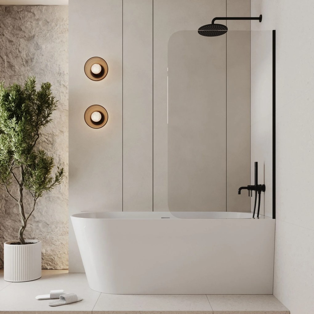 Parawan nawannowy prostokątny MOLIS Round Clear szkło transparentne | Różne rozmiary : Kolor profili kabiny - czarny, Rozmiar - 80x150 cm