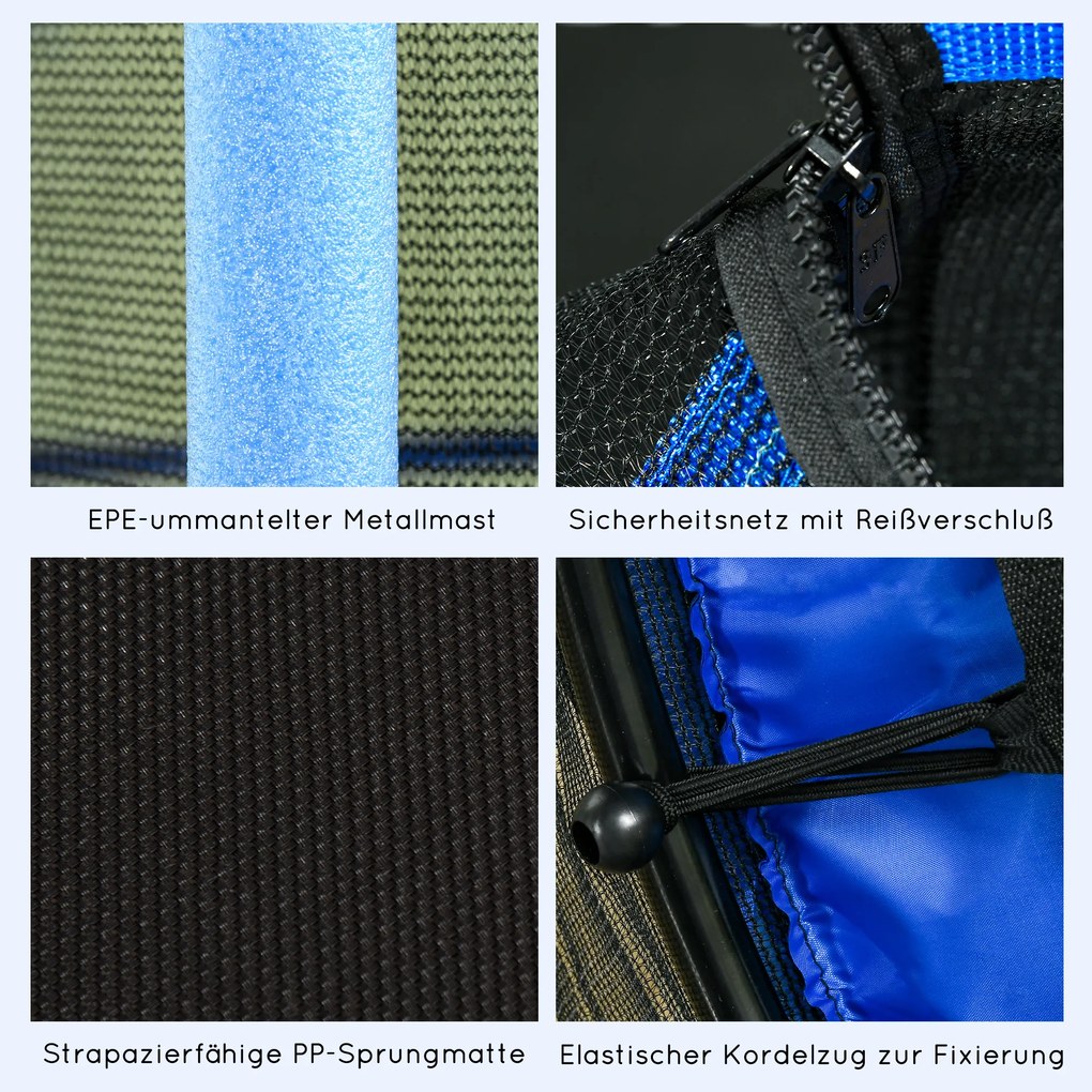 HOMCOM Dziecięca Trampolina Ø163 cm z Siatką Bezpieczeństwa, Do Użytku Wewnątrz i Na Zewnątrz, Obciążenie do 50 kg, Stal, Tworzywo, Niebieska