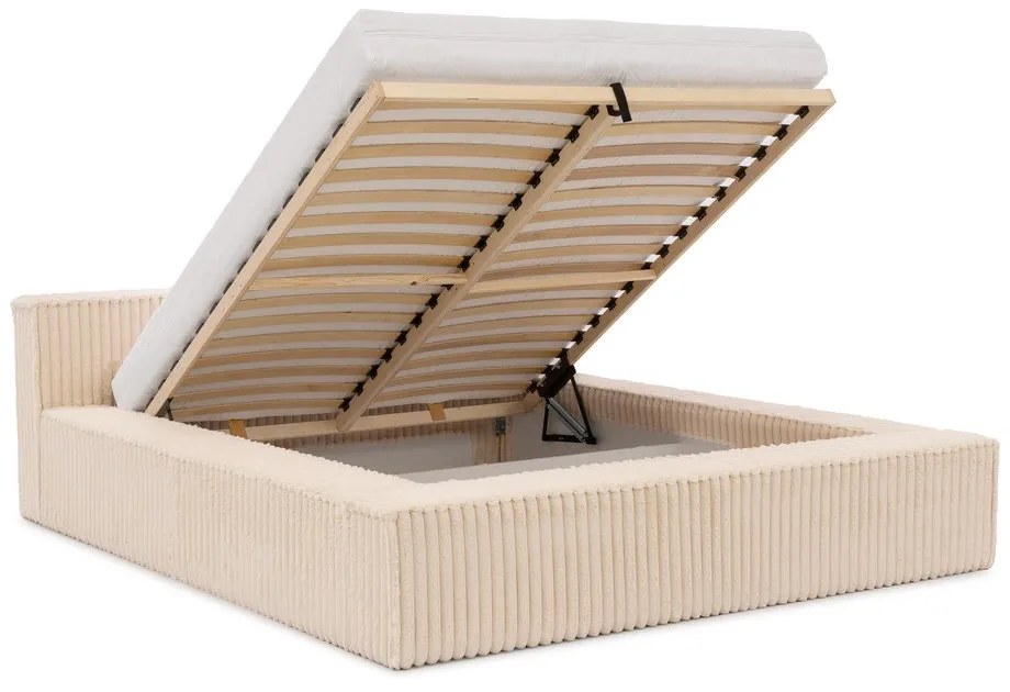 Beżowe tapicerowane łóżko dwuosobowe ze schowkiem i stelażem 140x200 cm Cloe – Ropez