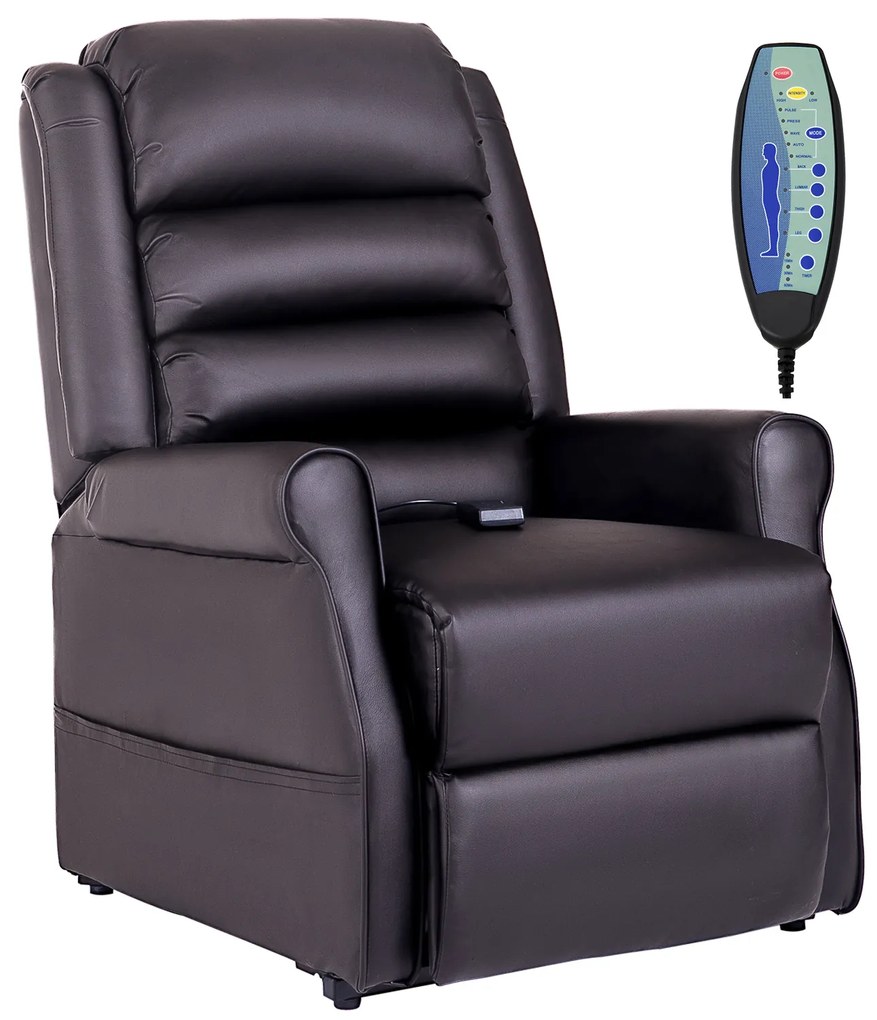 HOMCOM fotel masujący podnoszący dla seniora z funkcją grzania ciemnobrązowy | Aosom PL