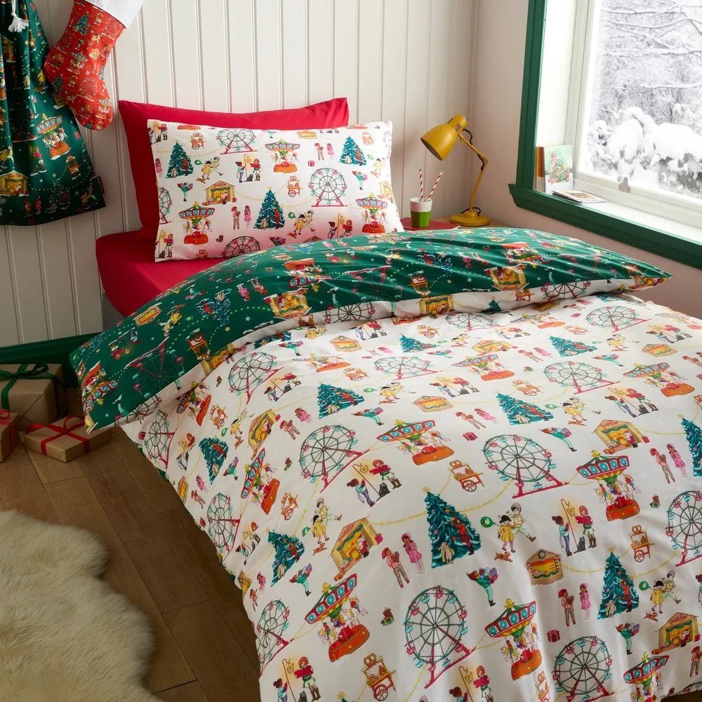 Zielona bawełniana pościel dziecięca jednoosobowa 135x200 cm Christmas Fairground – Belle &amp; Boo