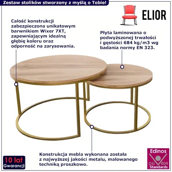Stoliki Kawowe 2W1 Do Salonu Dąb Wotan + Złoty G5-M00