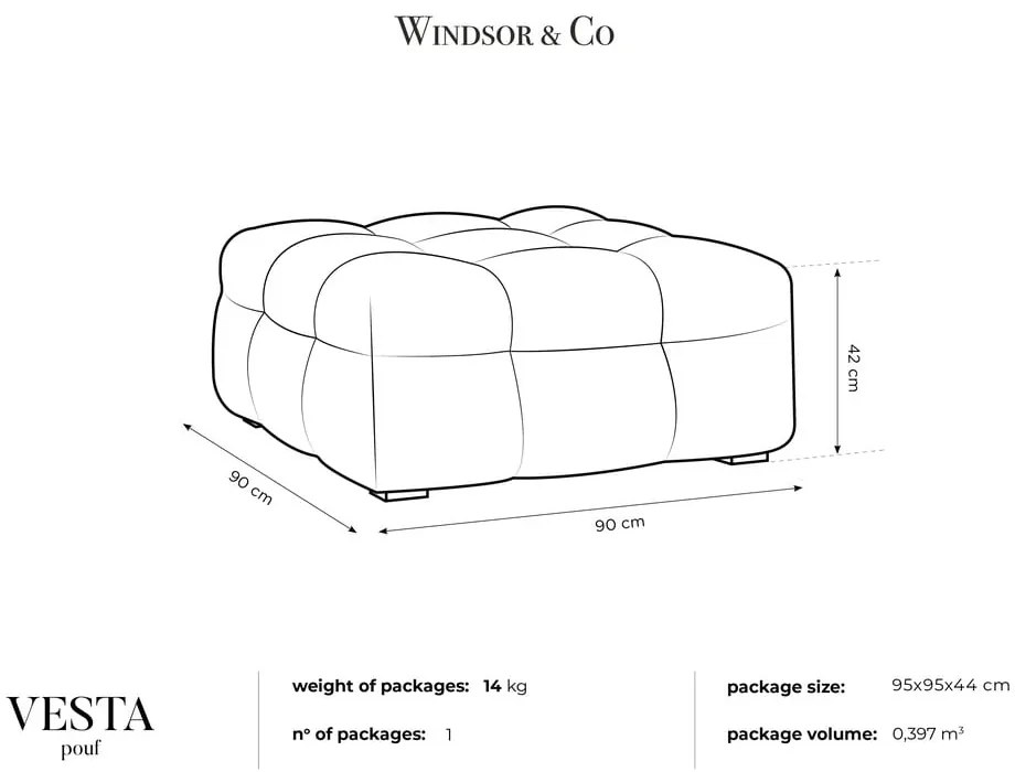 Szary aksamitny puf Windsor &amp; Co Sofas Vesta