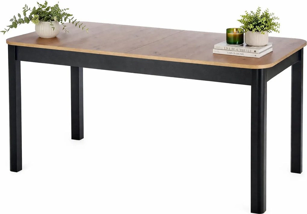 Nowoczesny prostokątny rozkładany stół dąb artisan + czarny N7-B29