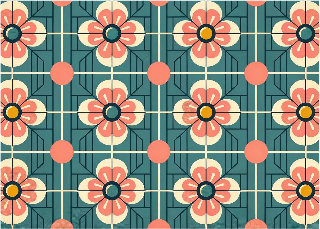 Obraz na szkle - Retro wzór z kwiatami (70x50 cm)