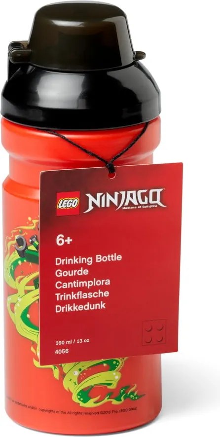 Czerwona butelka na wodę z czarną zakrętką LEGO® Ninjago, 390 ml