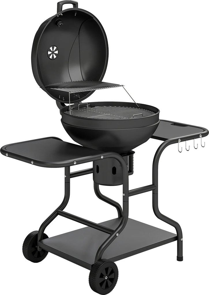 Outsunny Grill węglowy BBQ z bocznymi stolikami, termometrem w pokrywie, kółkami 129 x 63,5 x 106,5 cm | Aosom PL