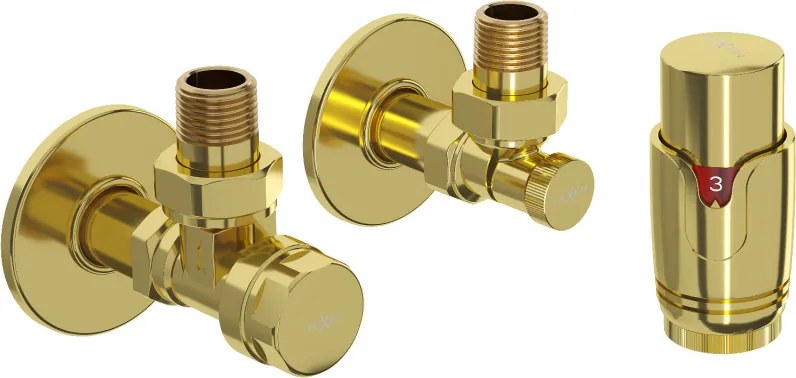 Mexen G00 zestaw termostatyczny kątowy z maskownicą R, złoty - W901-900-904-50