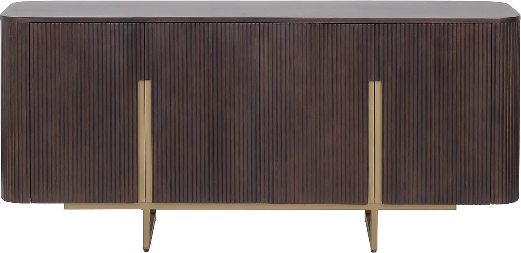 Kredens z 4 drzwiami z drewna mango i złotego metalu - Ciemny naturalny - DOLIYA marki Maison Céphy