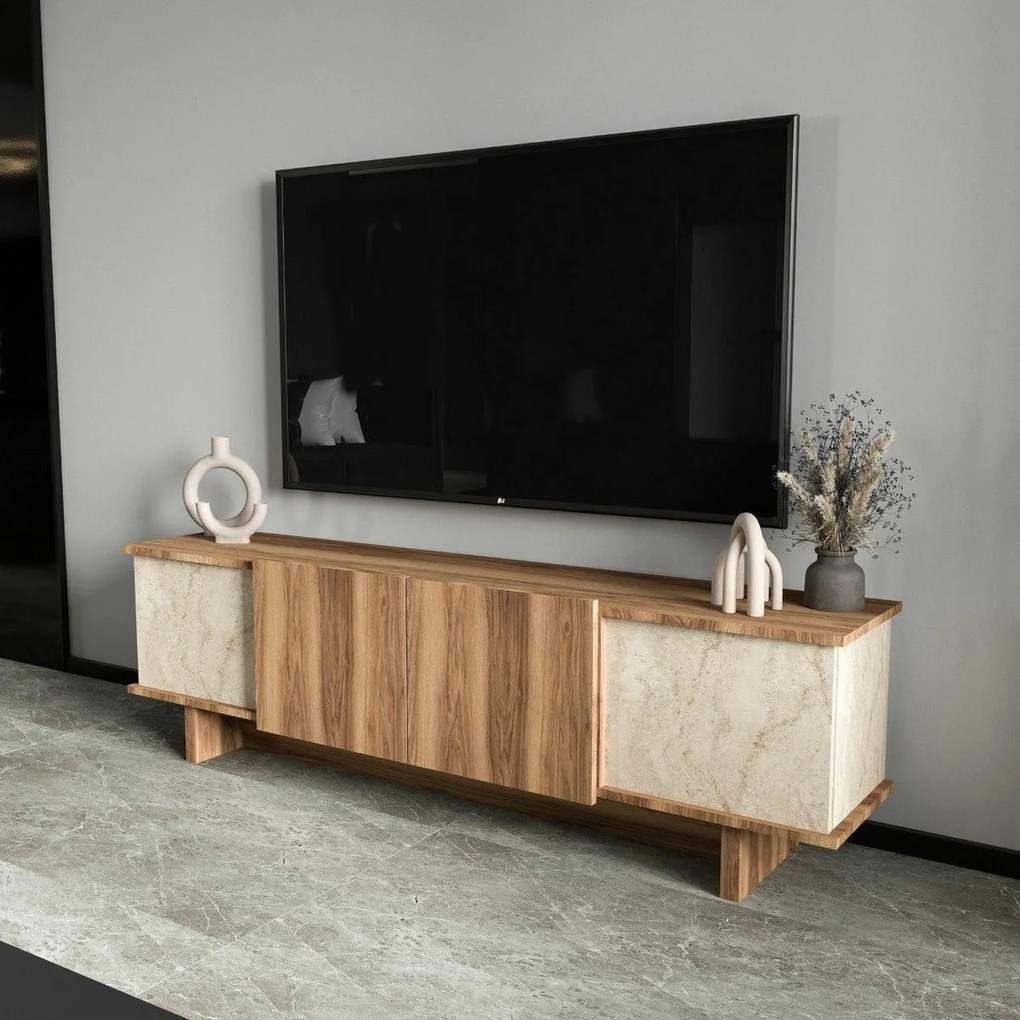 Stolik pod telewizor Diana Travertine and Walnut