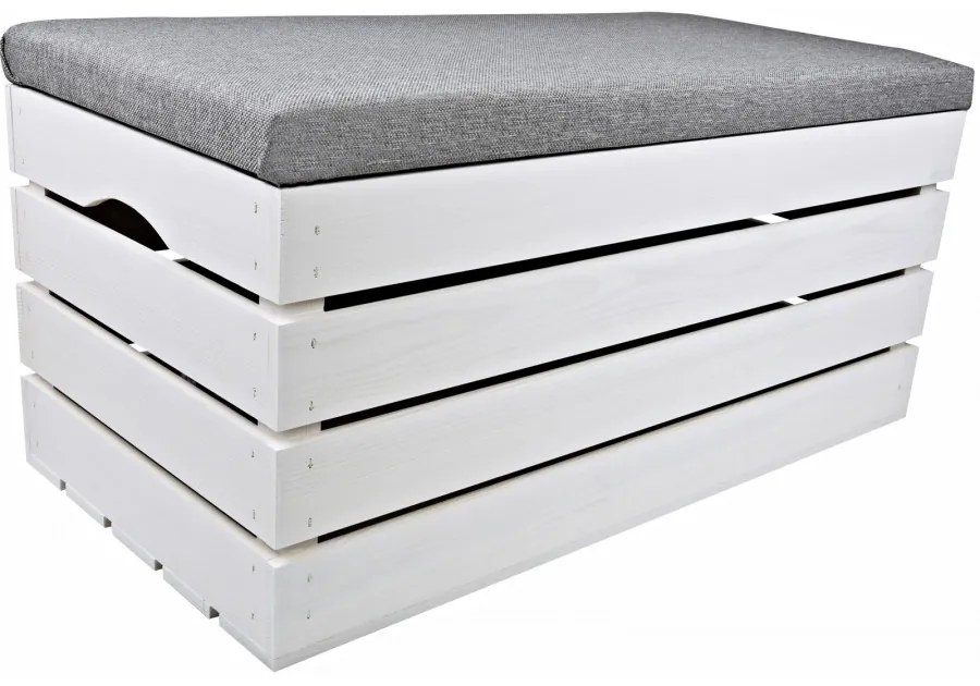 Pufa kufer skrzynia drewniana sosnowa siedzisko 80cm malowana biała