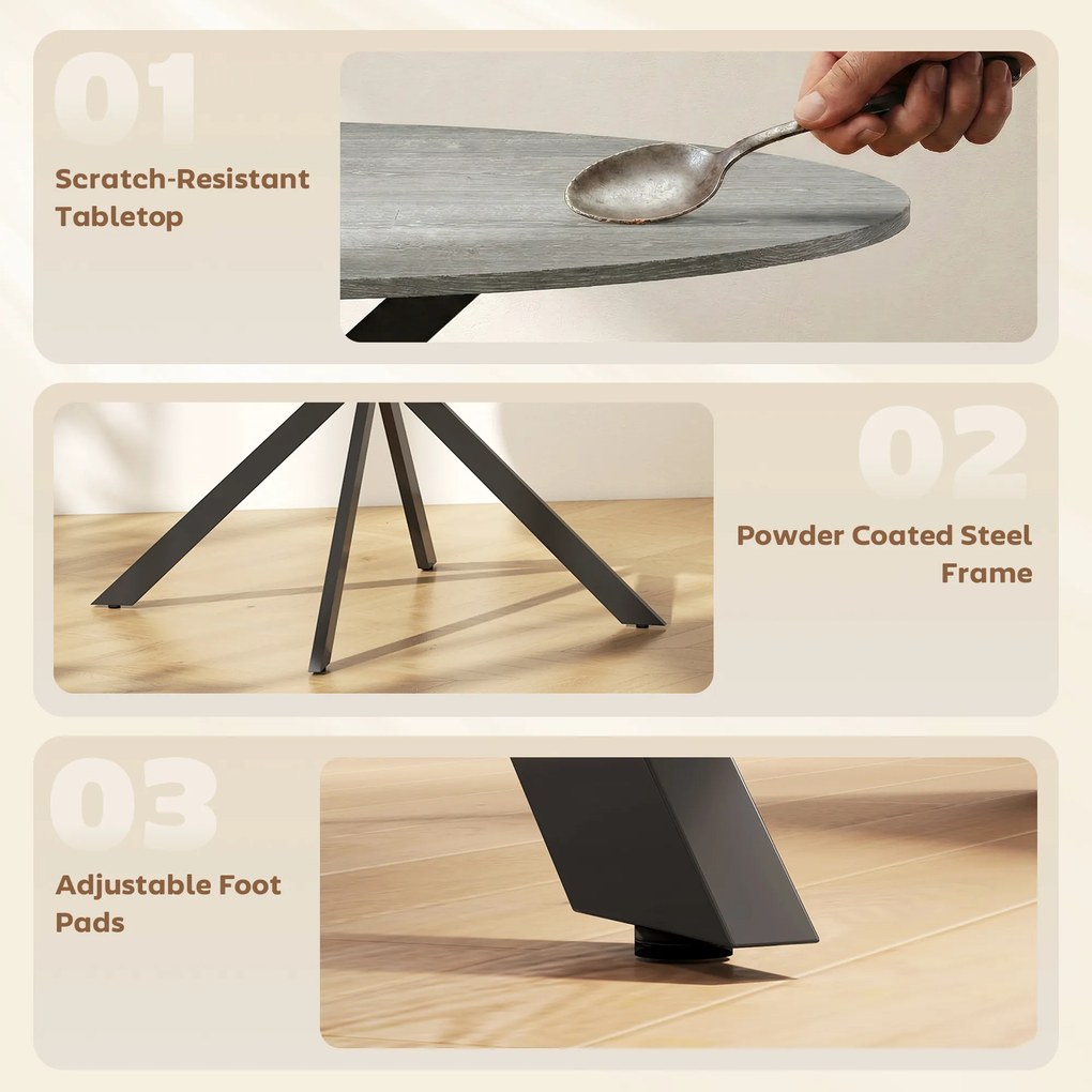 HOMCOM Okrągły stół jadalniany dla 4 osób, stół kuchenny w stylu industrialnym z nogami stalowymi, do jadalni, kuchni, szary | Aosom PL