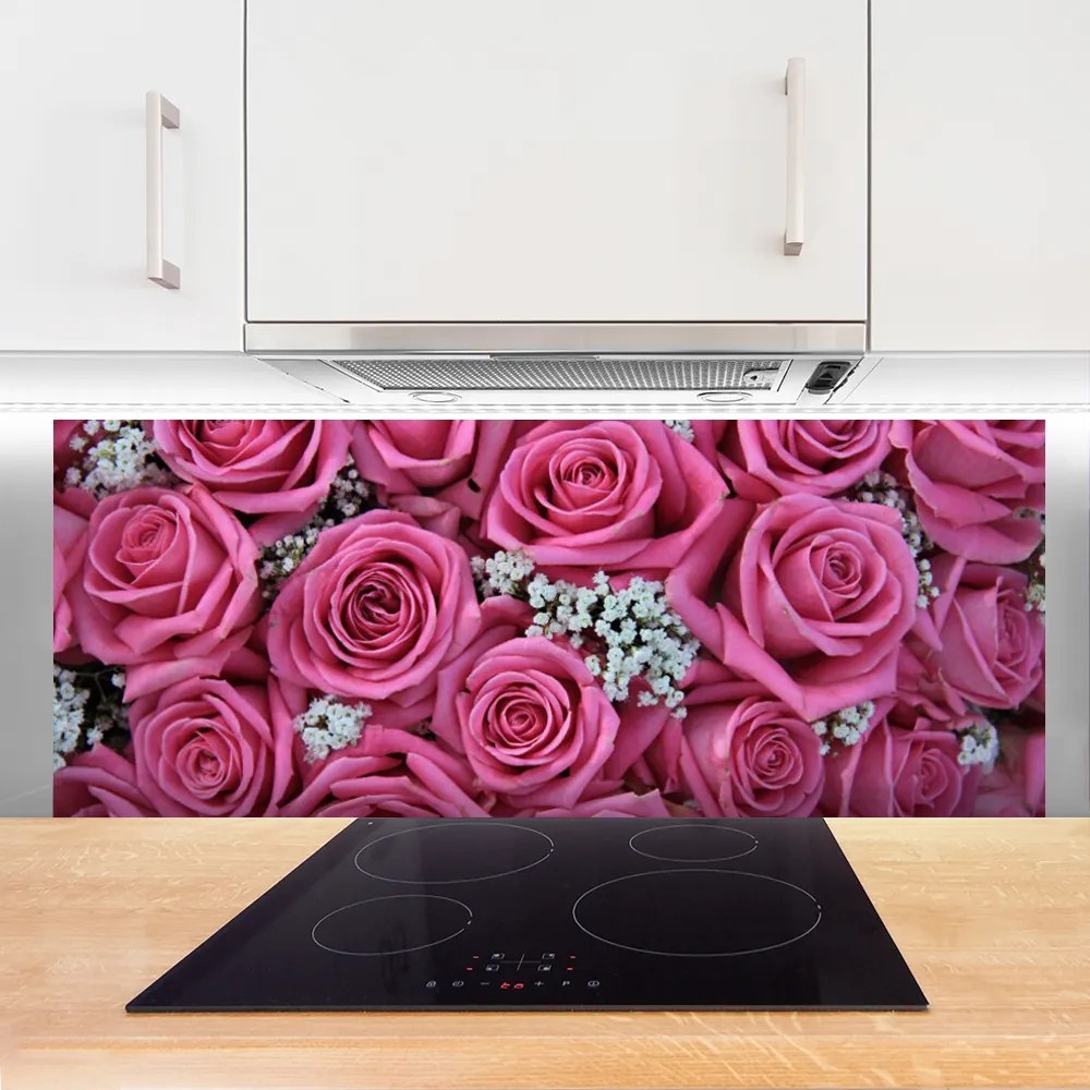 Szkło do Kuchni na Ścianę Herbaciane Róże w Rozkwicie