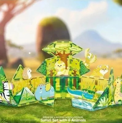 PicassoTiles magnetyczny zestaw konstrukcyjnySafari Set z 8 zwierzętami