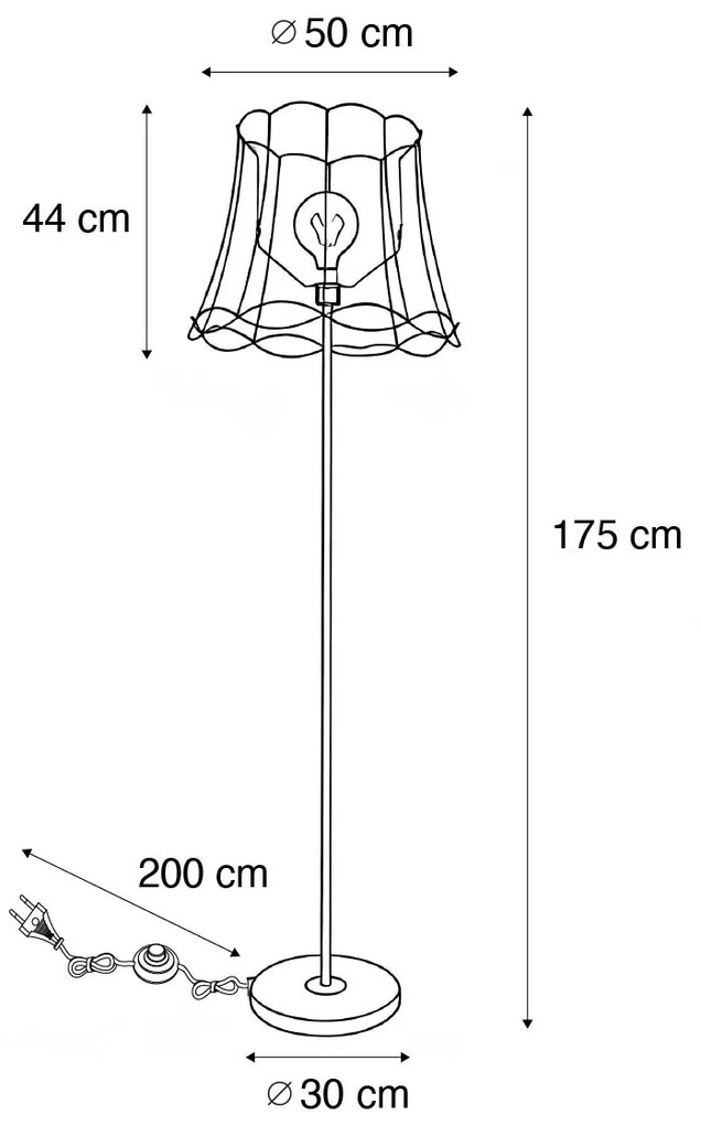 Retro lampa podłogowa mosiądz z kloszem Granny Frame czarny 45 cm - Kaso Retro Oswietlenie wewnetrzne