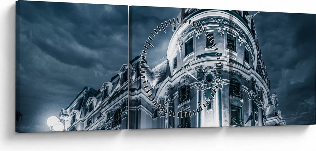 Obraz architektury w ciemności (z zegarem) (90x30 cm)