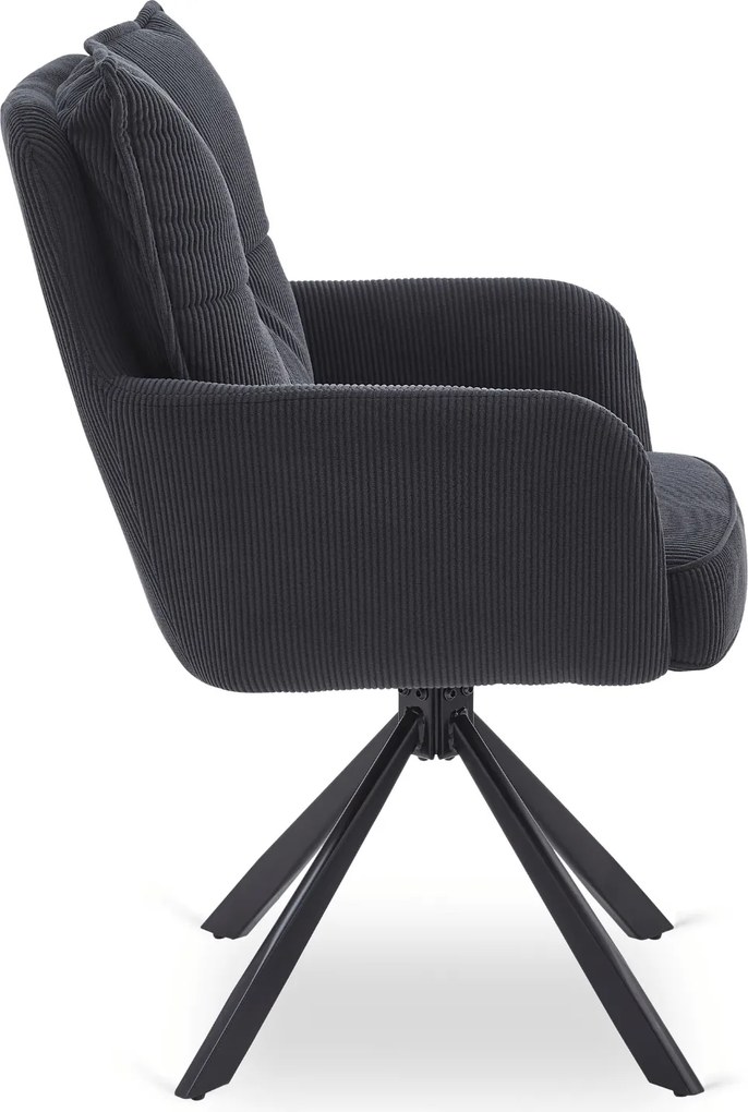 Krzesło Tapicerowane Obrotowe do Salonu CITY Czarne Sztruksowe Nowoczesne