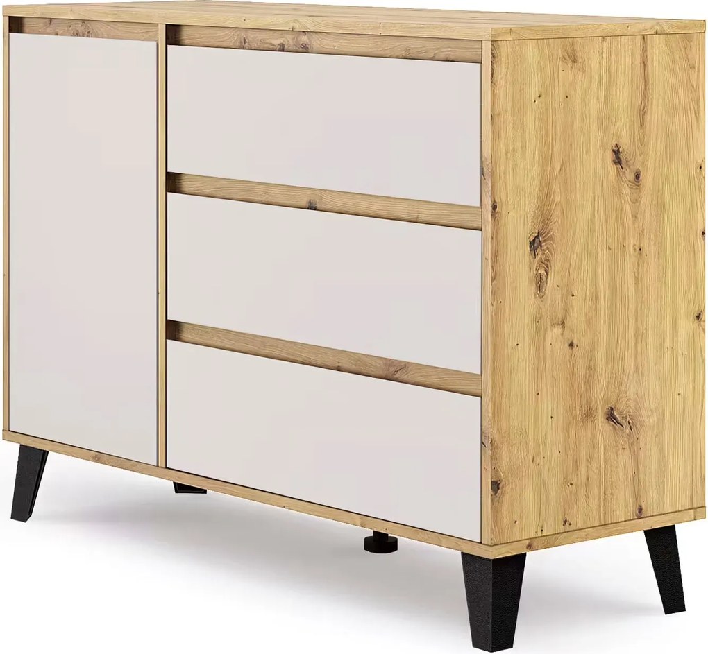 Duża komoda z szufladami i szafką dąb artisan + kaszmir T8-R85