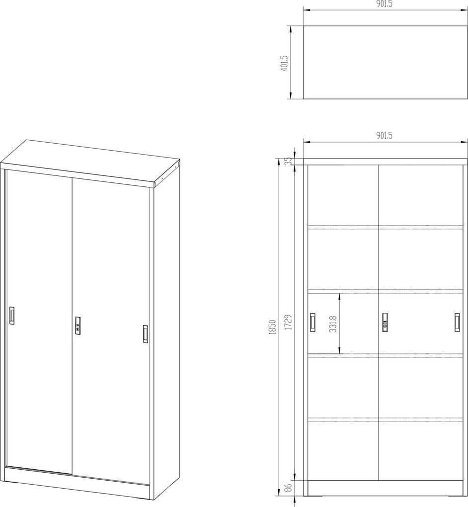 Przesuwna szafa biurowa Kuba 90x40x185 cm szara