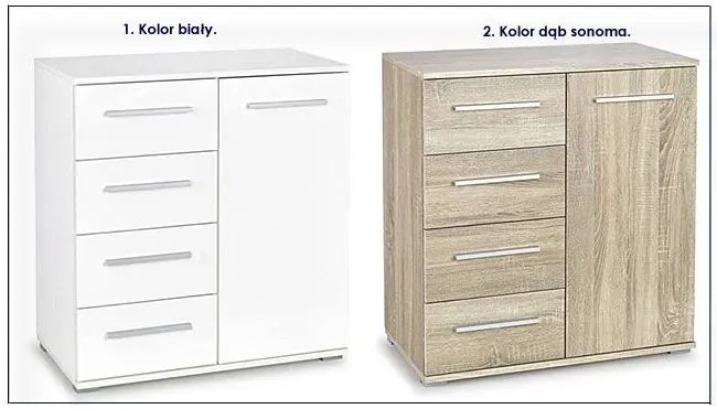 Komoda Kaloe C5 - biała + dąb sonoma mat