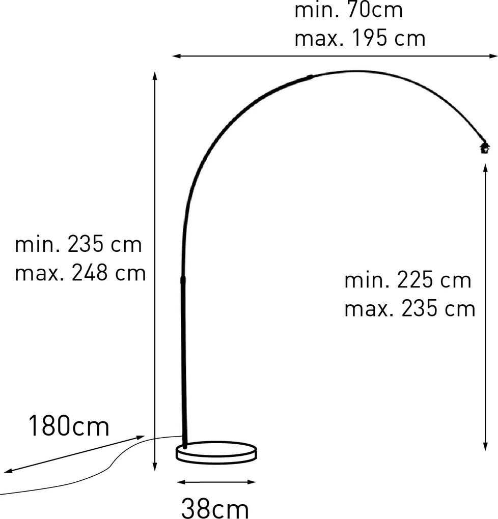 Nowoczesna lampa łukowa czarna z białą regulowana bez klosza - XXL