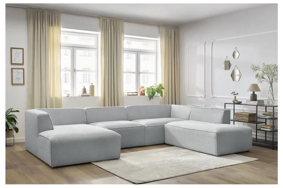Jasnoszary sztruksowy narożnik modułowy (prawostronny/w kształcie litery U) Megeve – Bobochic Paris