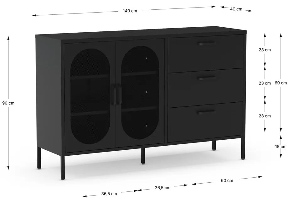 Czarna komoda 140x90 cm Diora – Marckeric