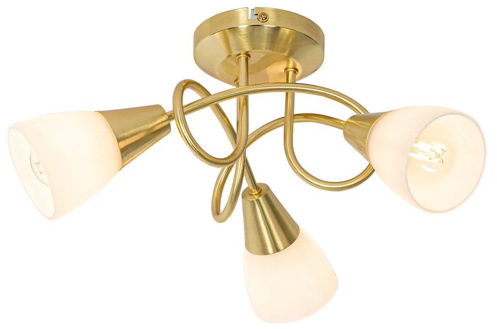 Klasyczna lampa sufitowa złota z opalowym szkłem 3-światłowa - Inez klasyczny/Antyczny Oswietlenie wewnetrzne