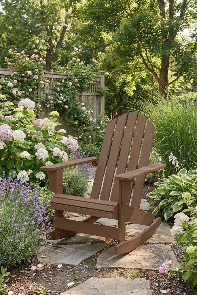 Drewniane bujane krzesło ogrodowe  brązoweF0-D30