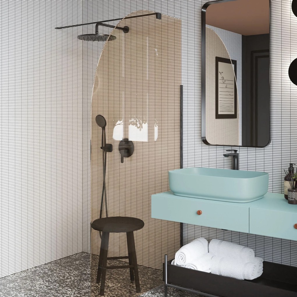 Ścianka prysznicowa WALK IN FIX brązowa półokrągła 8 mm MOLIS NATURE brown moon MASSI | różne rozmiary : Kolor profili kabiny - złoty szczotkowany, Szerokość ścianki - 80 cm, Typ montażu - WALK in FIX (Do ściany)